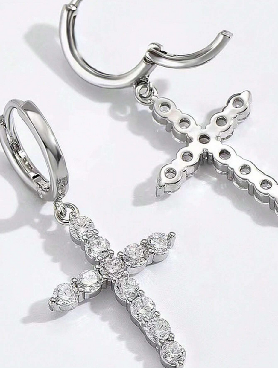 Sterling Silver Moissanite Cross Earrings | Simple Elegance