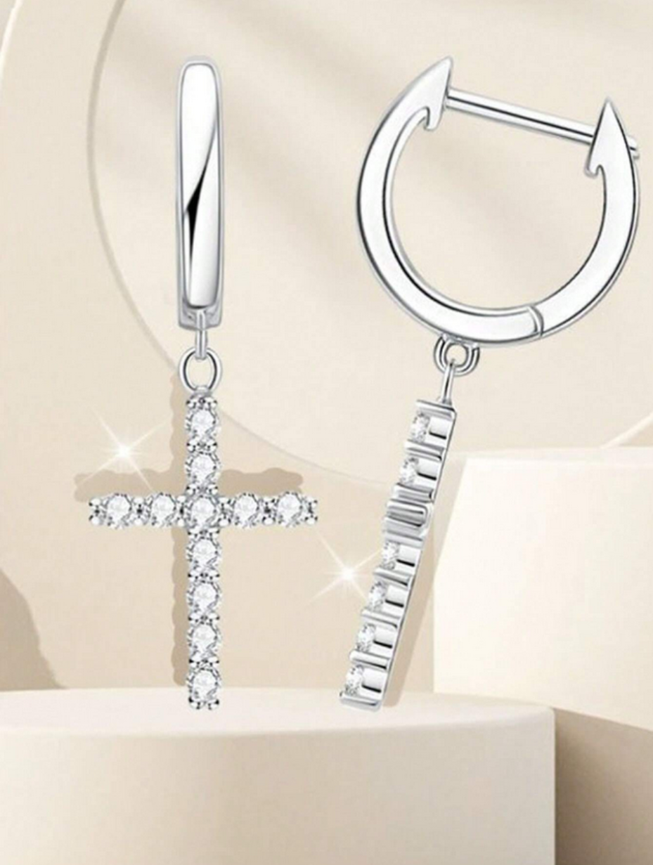 Sterling Silver Moissanite Cross Earrings | Simple Elegance
