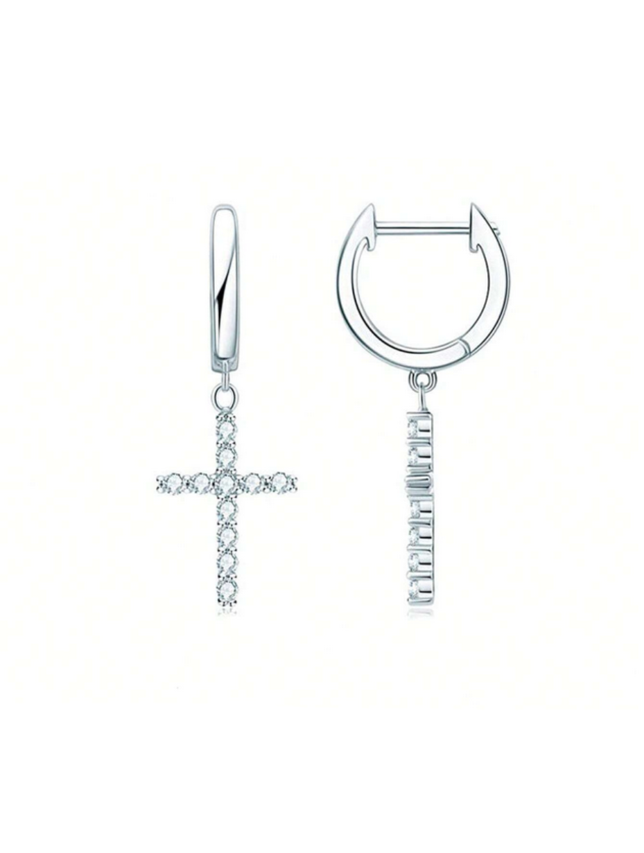 Sterling Silver Moissanite Cross Earrings | Simple Elegance