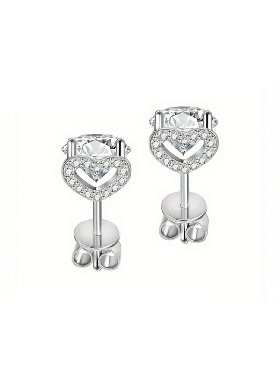 S925 Silver Moissanite Heart Earrings | Timeless Sparkle