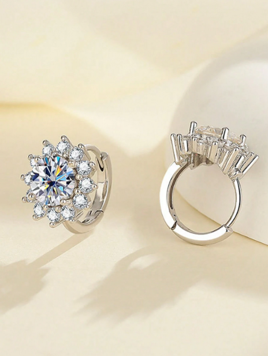 Sunflower Moissanite Earrings | 925 Silver & Gift Box