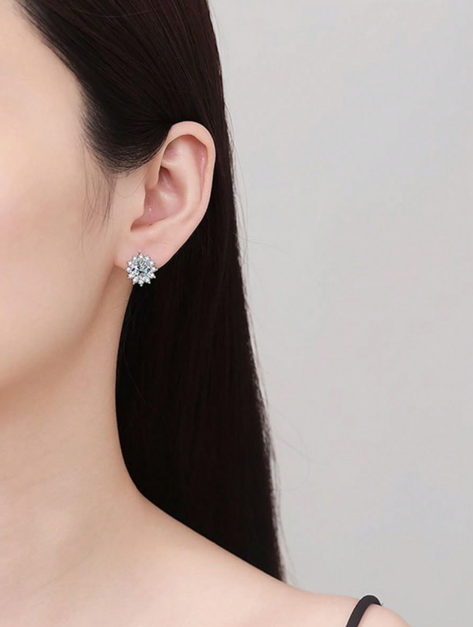 Sunflower Moissanite Earrings | 925 Silver & Gift Box