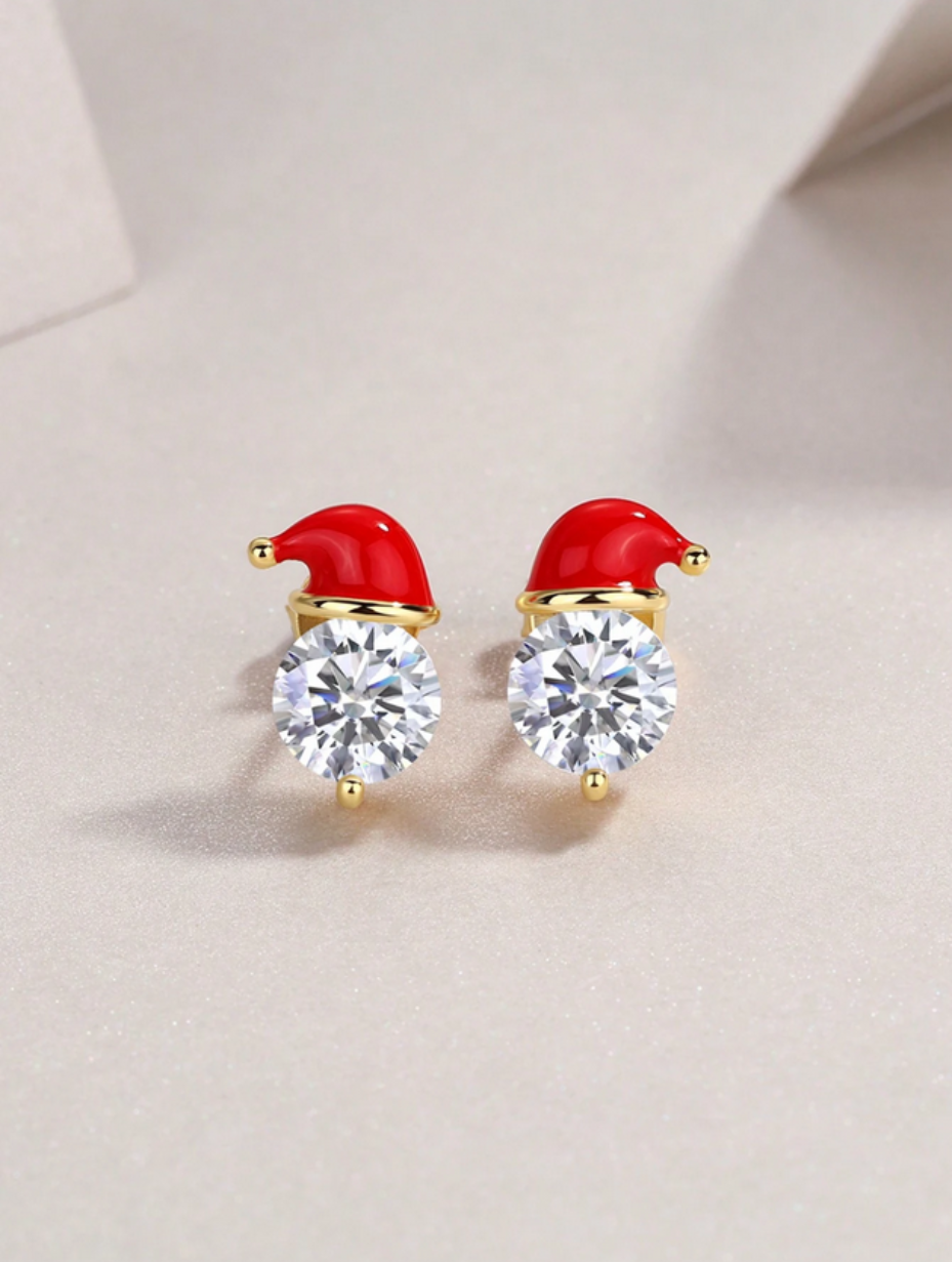 Santa Hat Moissanite Earrings | 18K Gold Plated