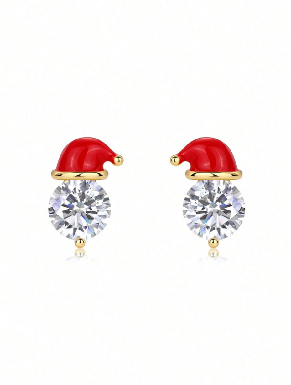Santa Hat Moissanite Earrings | 18K Gold Plated