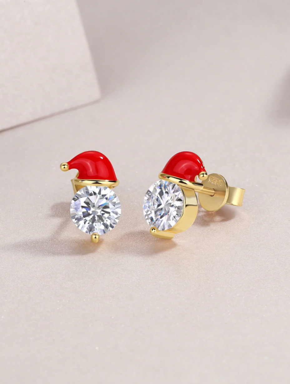 Santa Hat Moissanite Earrings | 18K Gold Plated