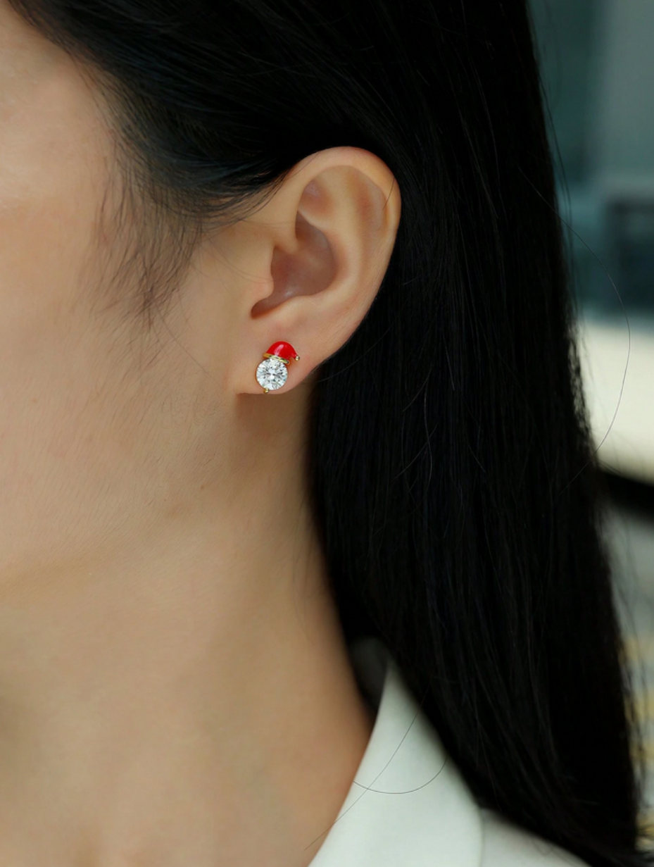 Santa Hat Moissanite Earrings | 18K Gold Plated