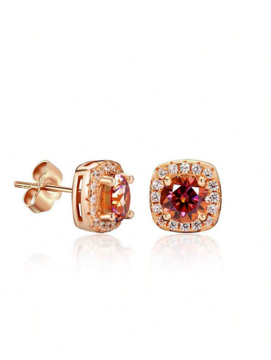 Moissanite Princess Square Earrings | 18K White Gold Plated
