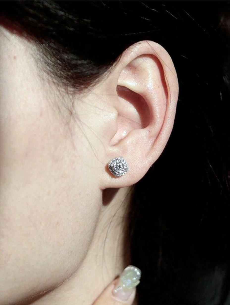 Moissanite Princess Square Earrings | 18K White Gold Plated