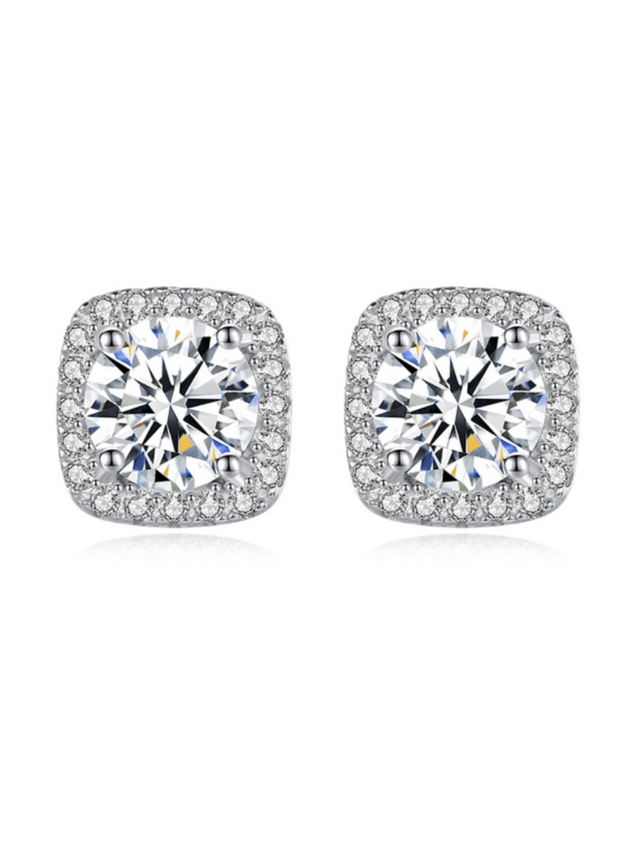 Luxury Moissanite Square Stud Earrings | Rhodium Plated