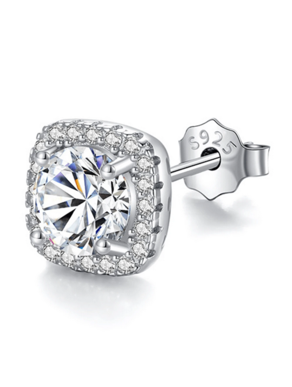 Luxury Moissanite Square Stud Earrings | Rhodium Plated