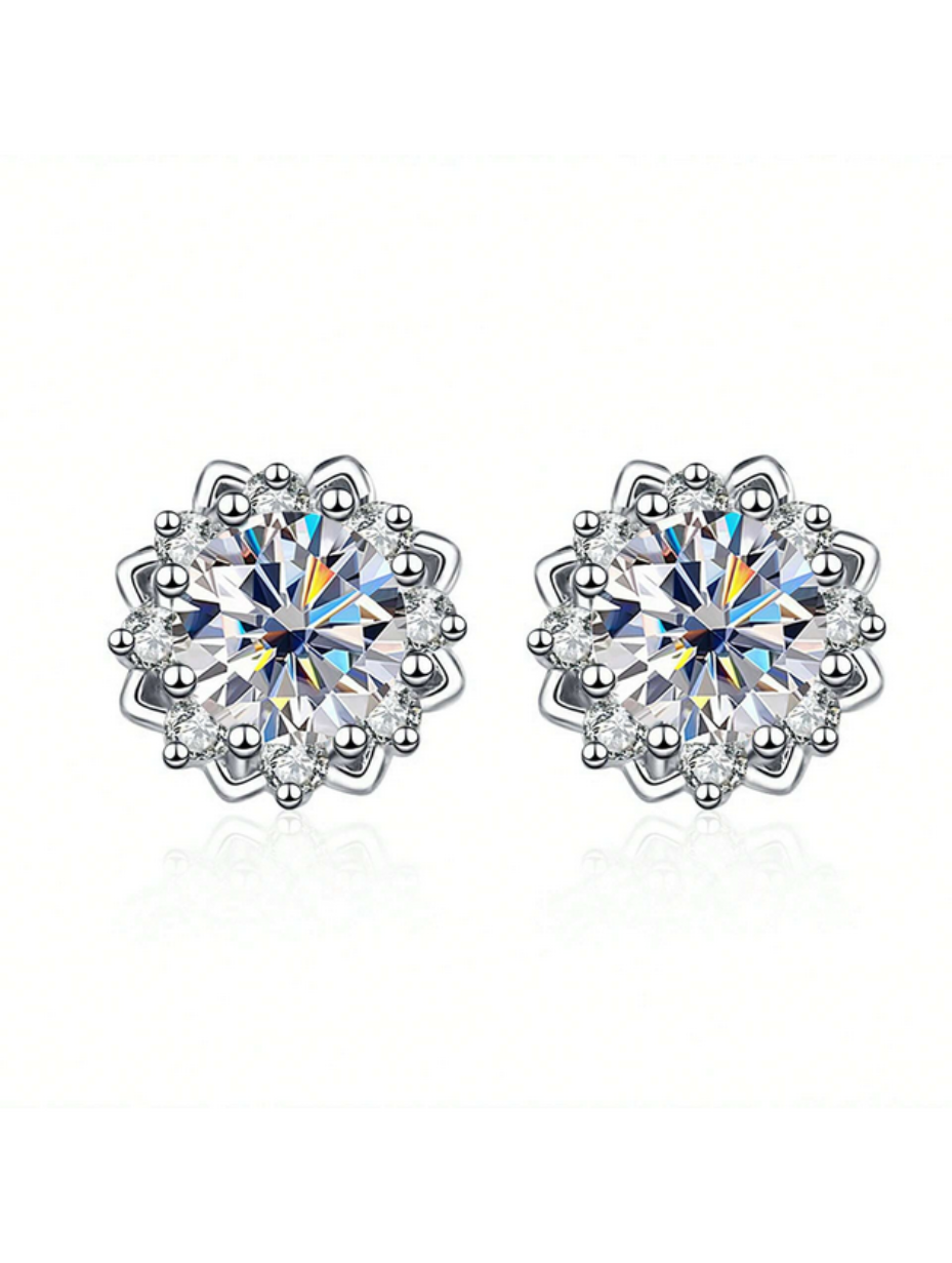 VVS Moissanite Flower Stud Earrings | Sterling Silver