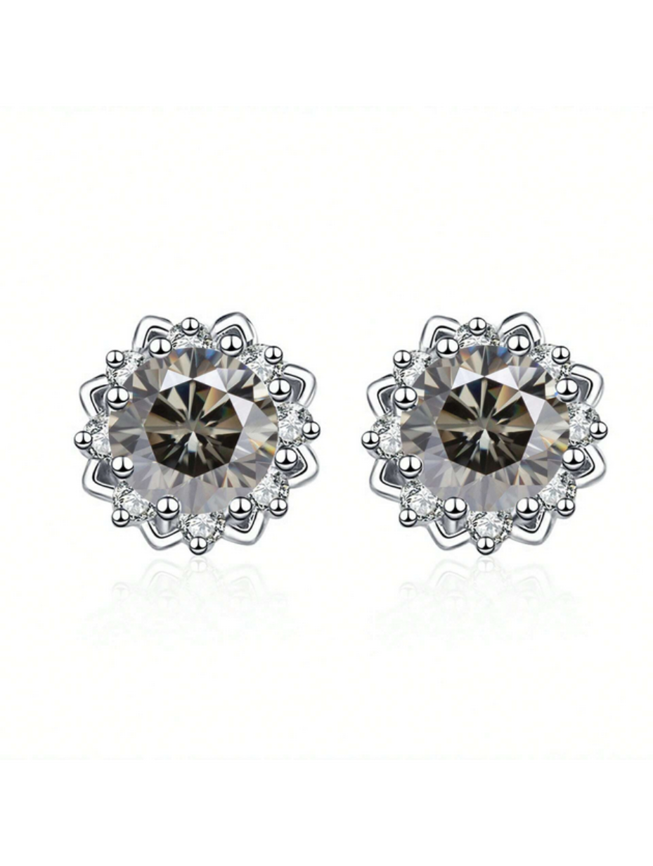VVS Moissanite Flower Stud Earrings | Sterling Silver