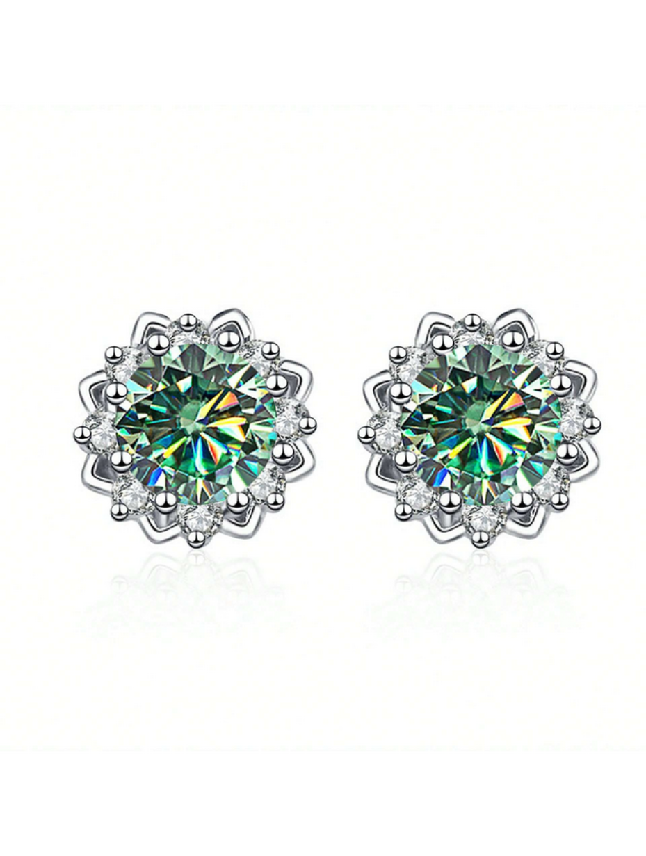 VVS Moissanite Flower Stud Earrings | Sterling Silver