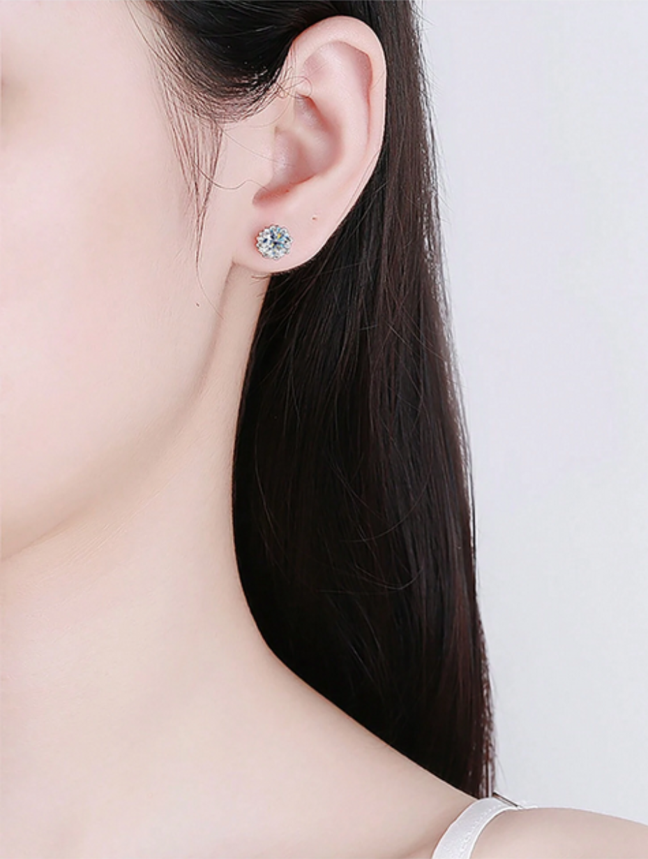 VVS Moissanite Flower Stud Earrings | Sterling Silver