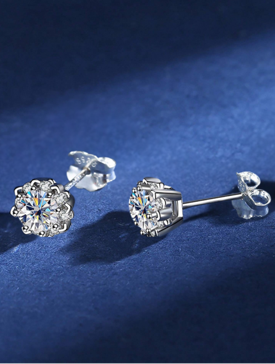 VVS Moissanite Flower Stud Earrings | Sterling Silver