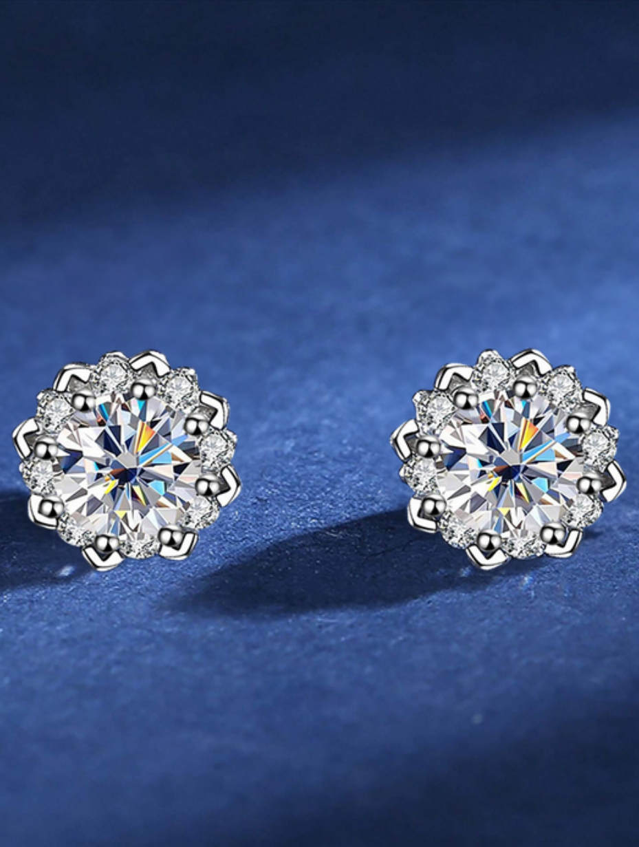 VVS Moissanite Flower Stud Earrings | Sterling Silver