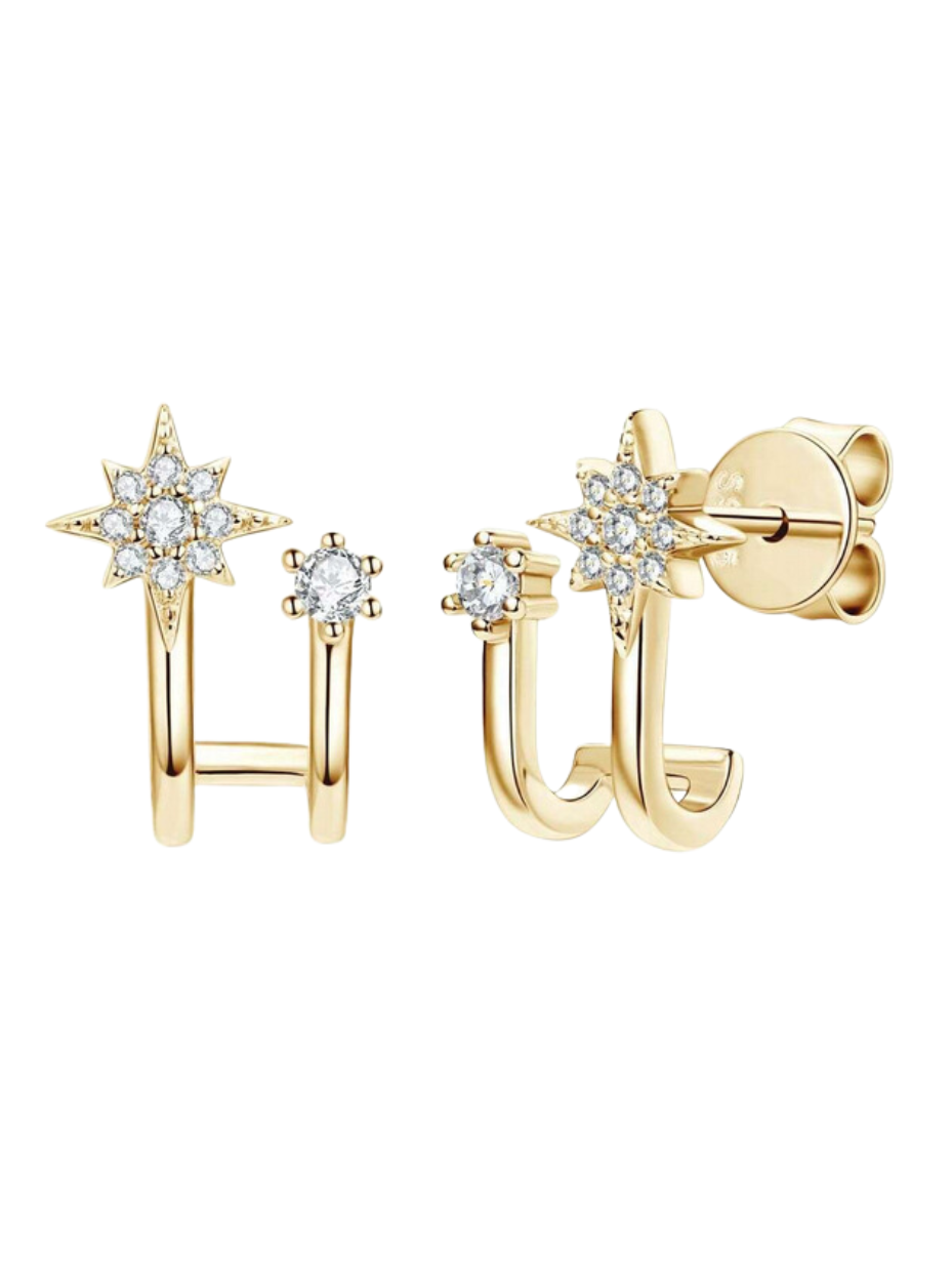 Snowflake Moissanite Star Stud Earrings | Sterling Silver