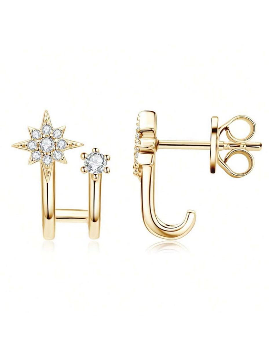 Snowflake Moissanite Star Stud Earrings | Sterling Silver