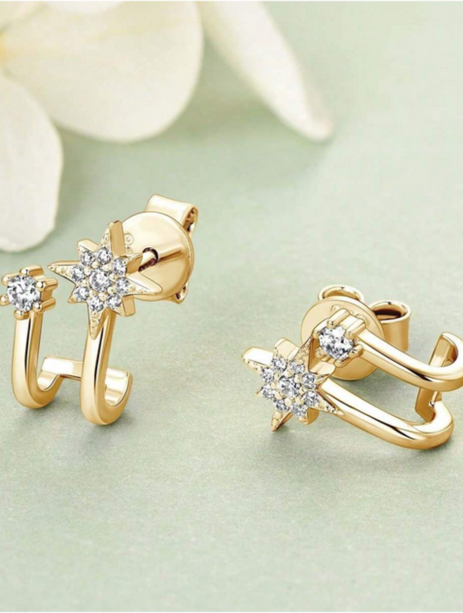 Snowflake Moissanite Star Stud Earrings | Sterling Silver
