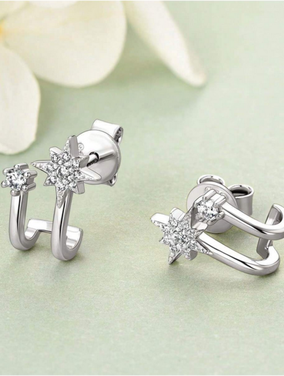 Snowflake Moissanite Star Stud Earrings | Sterling Silver