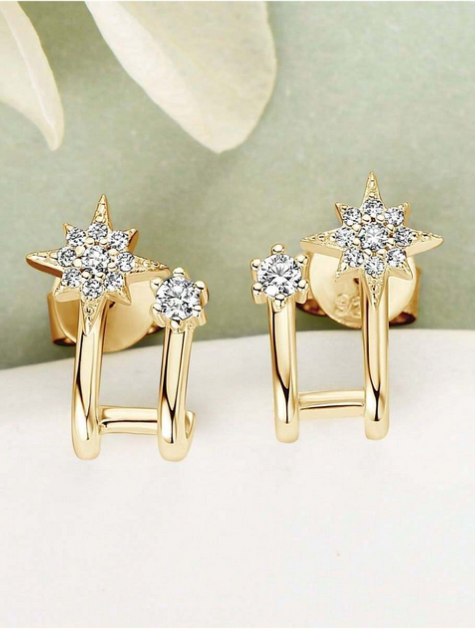 Snowflake Moissanite Star Stud Earrings | Sterling Silver