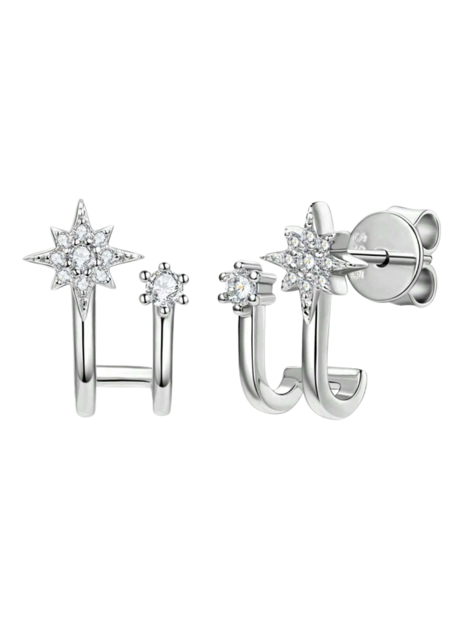 Snowflake Moissanite Star Stud Earrings | Sterling Silver