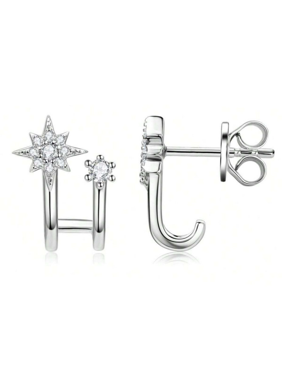 Snowflake Moissanite Star Stud Earrings | Sterling Silver