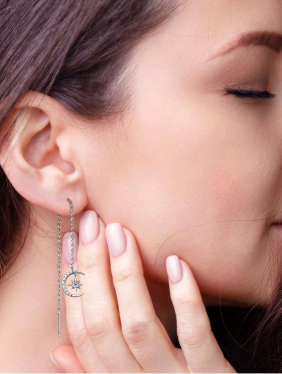 Moon & Star Moissanite Earrings | 925 Silver