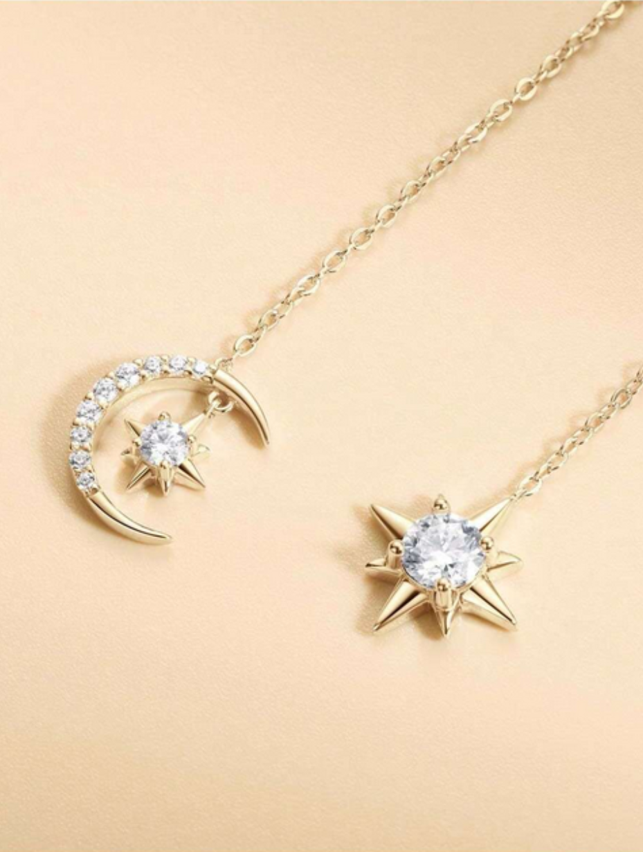 Moon & Star Moissanite Earrings | 925 Silver