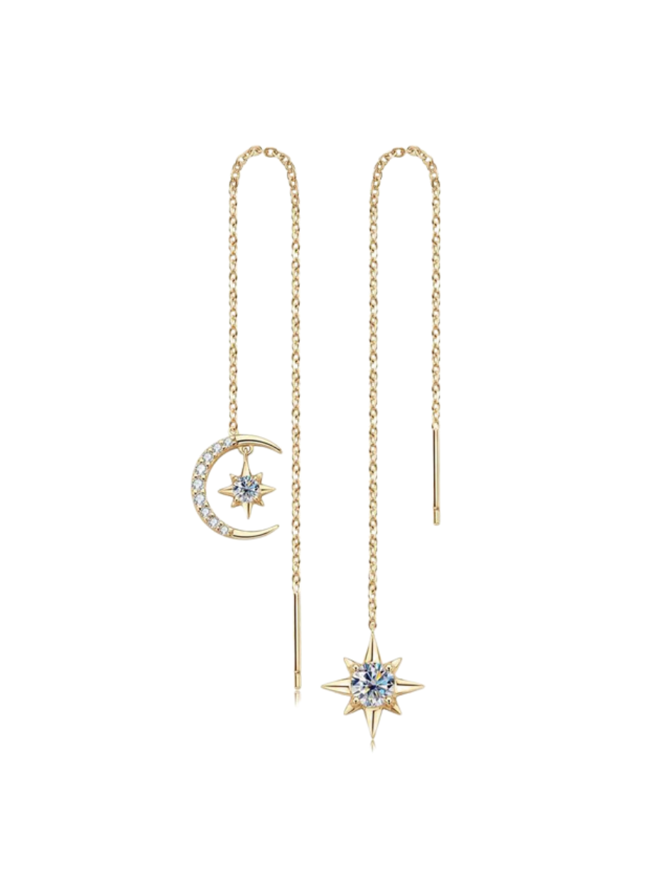 Moon & Star Moissanite Earrings | 925 Silver