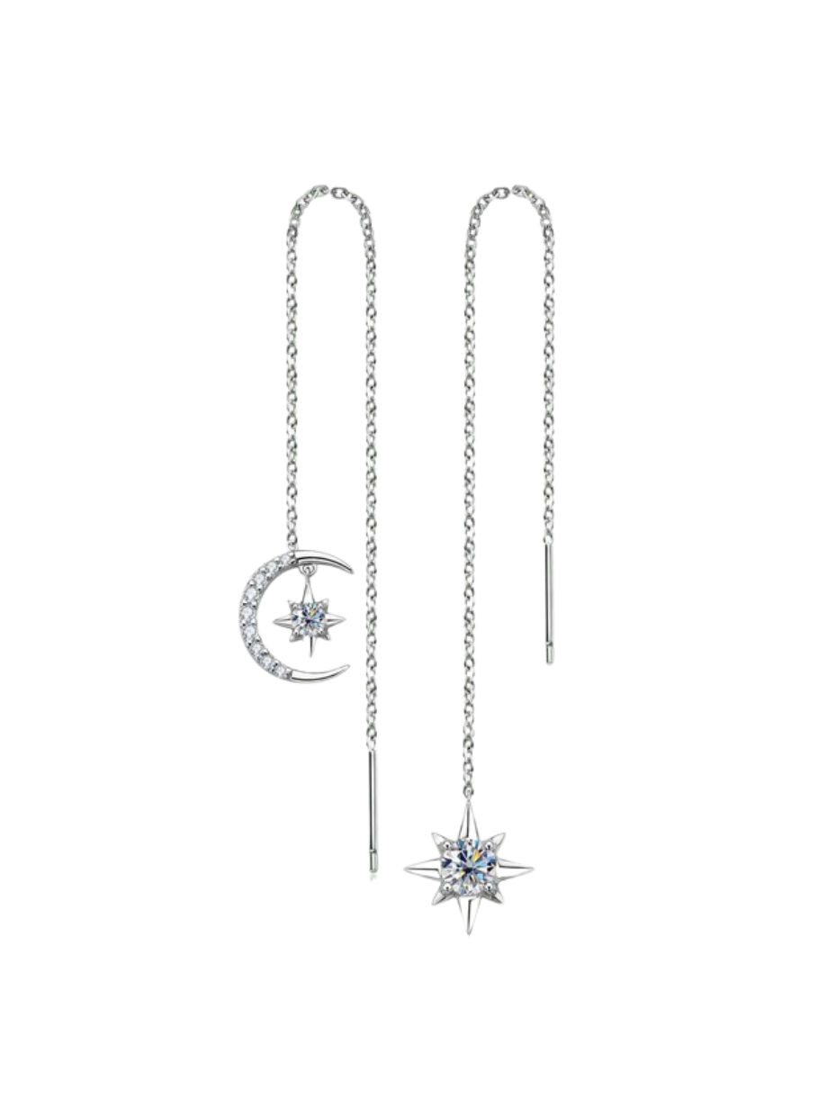 Moon & Star Moissanite Earrings | 925 Silver