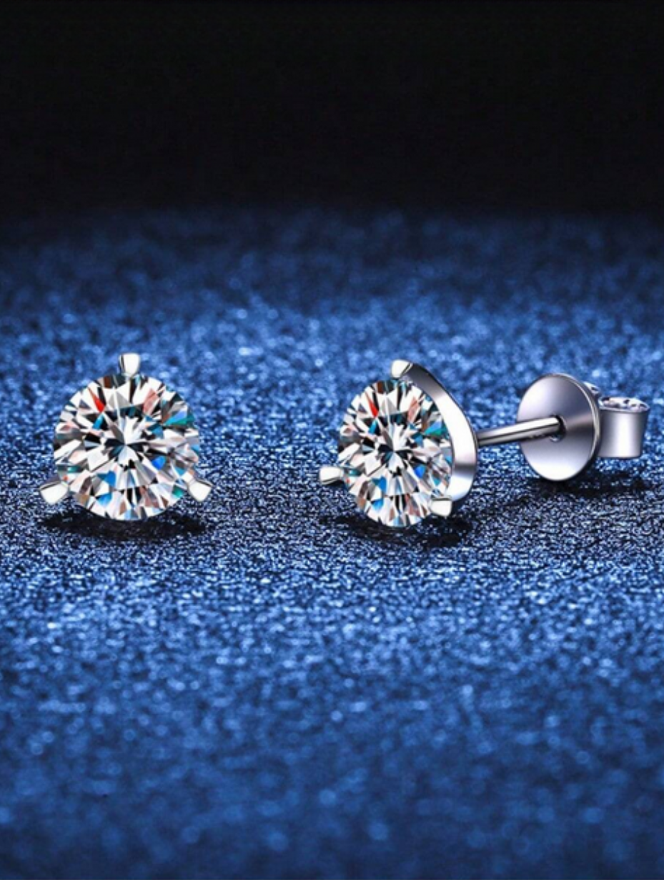 Silver Moissanite Stud Earrings | Unisex Style