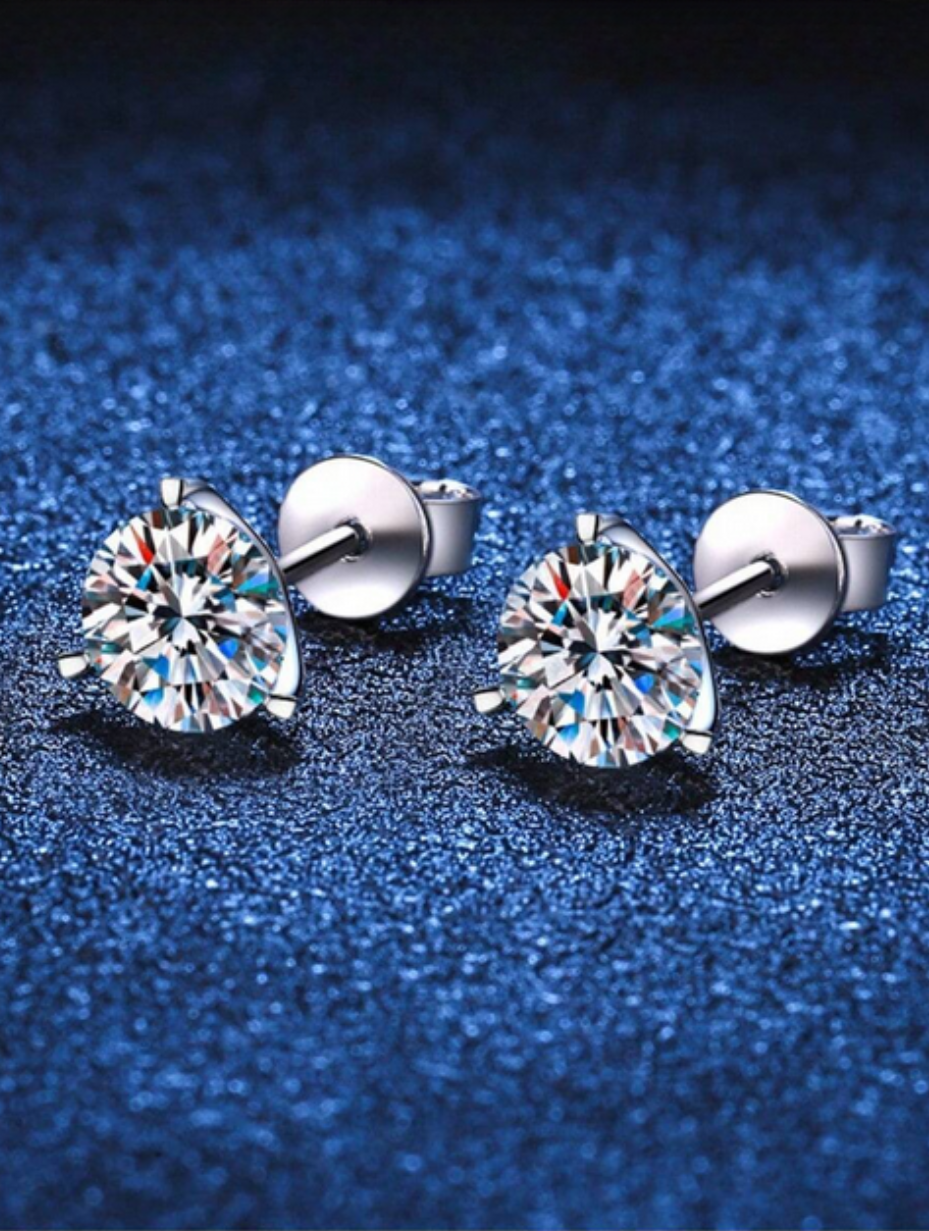 Silver Moissanite Stud Earrings | Unisex Style