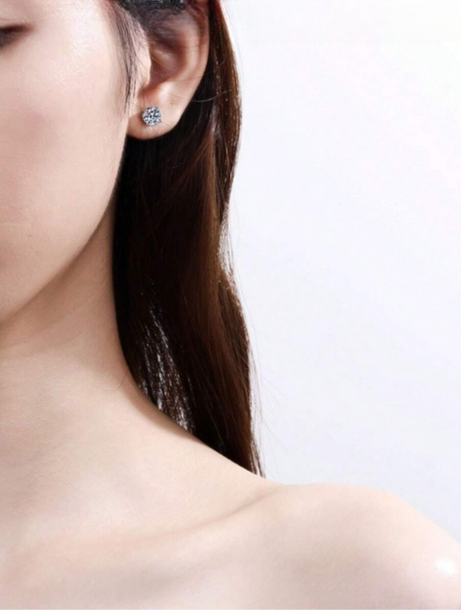 Silver Moissanite Stud Earrings | Unisex Style