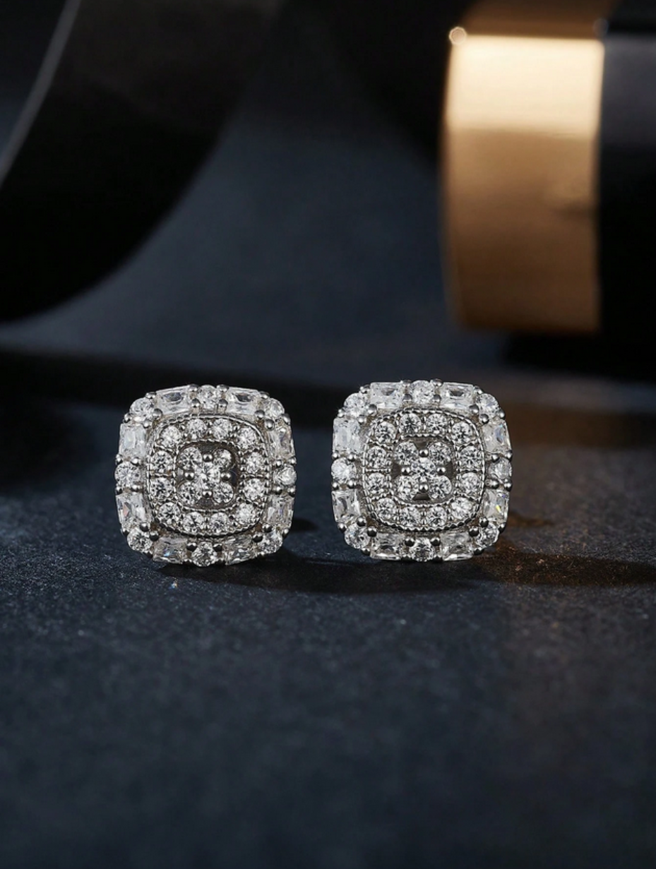 Square & Round Moissanite Earrings | 925 Silver