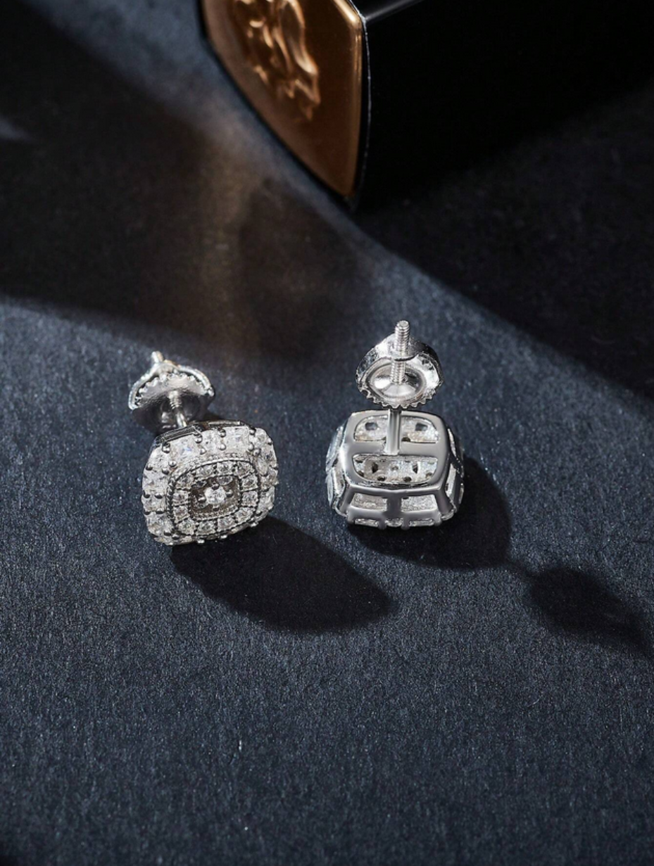 Square & Round Moissanite Earrings | 925 Silver