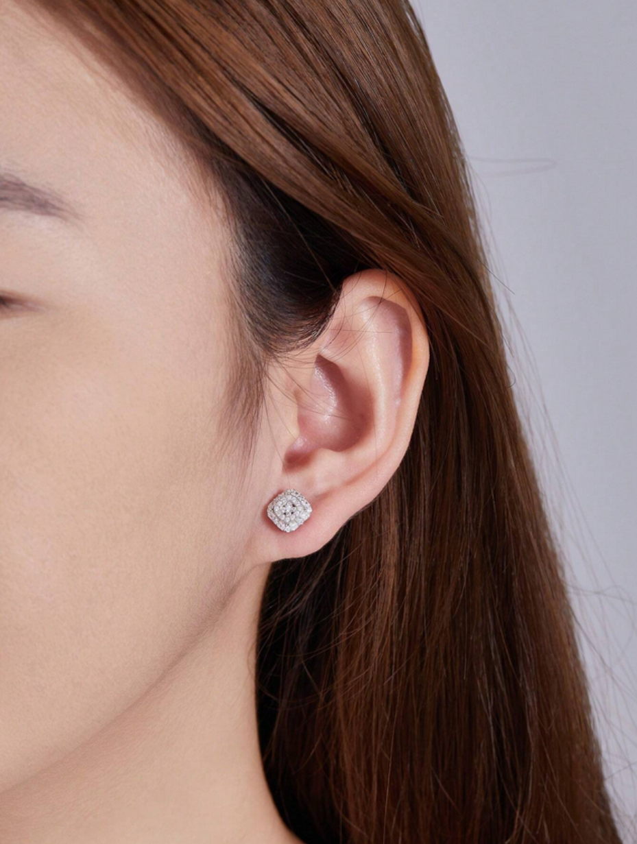 Square & Round Moissanite Earrings | 925 Silver