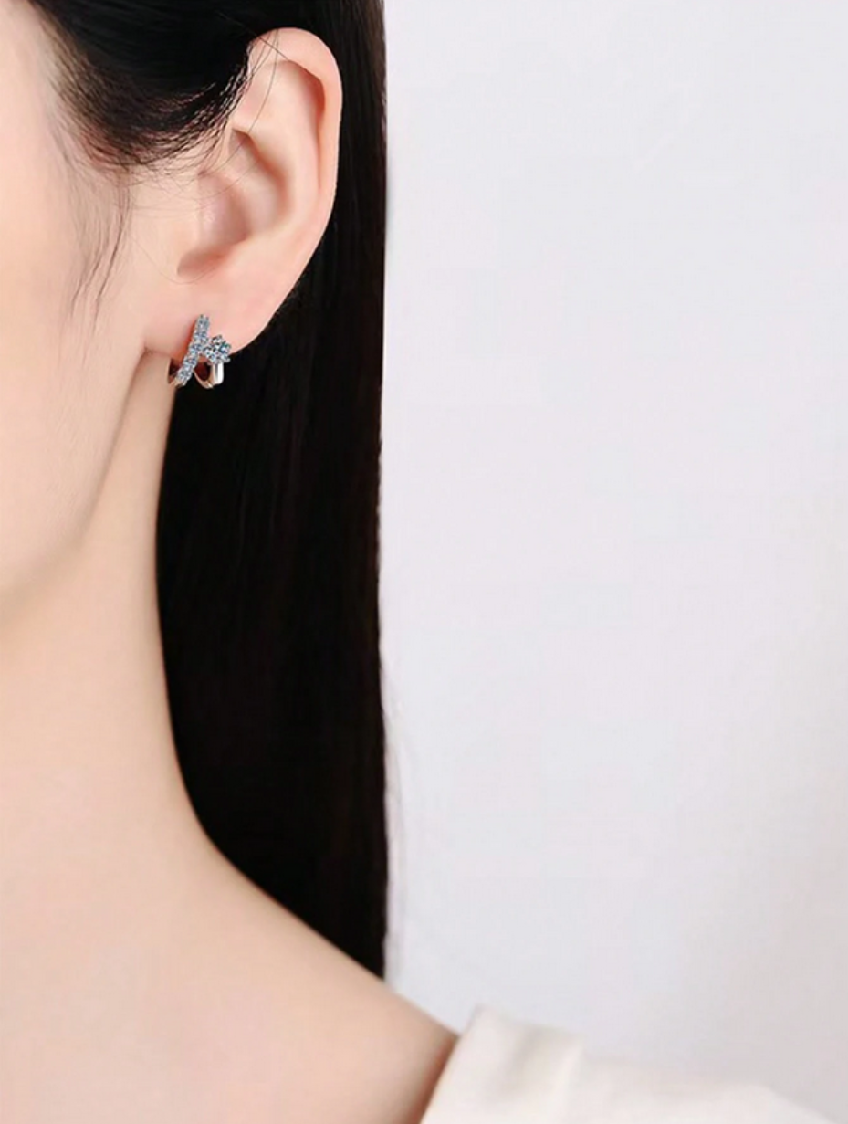 Unique Moissanite Men’s Stud Earrings | Asymmetric Silver Design