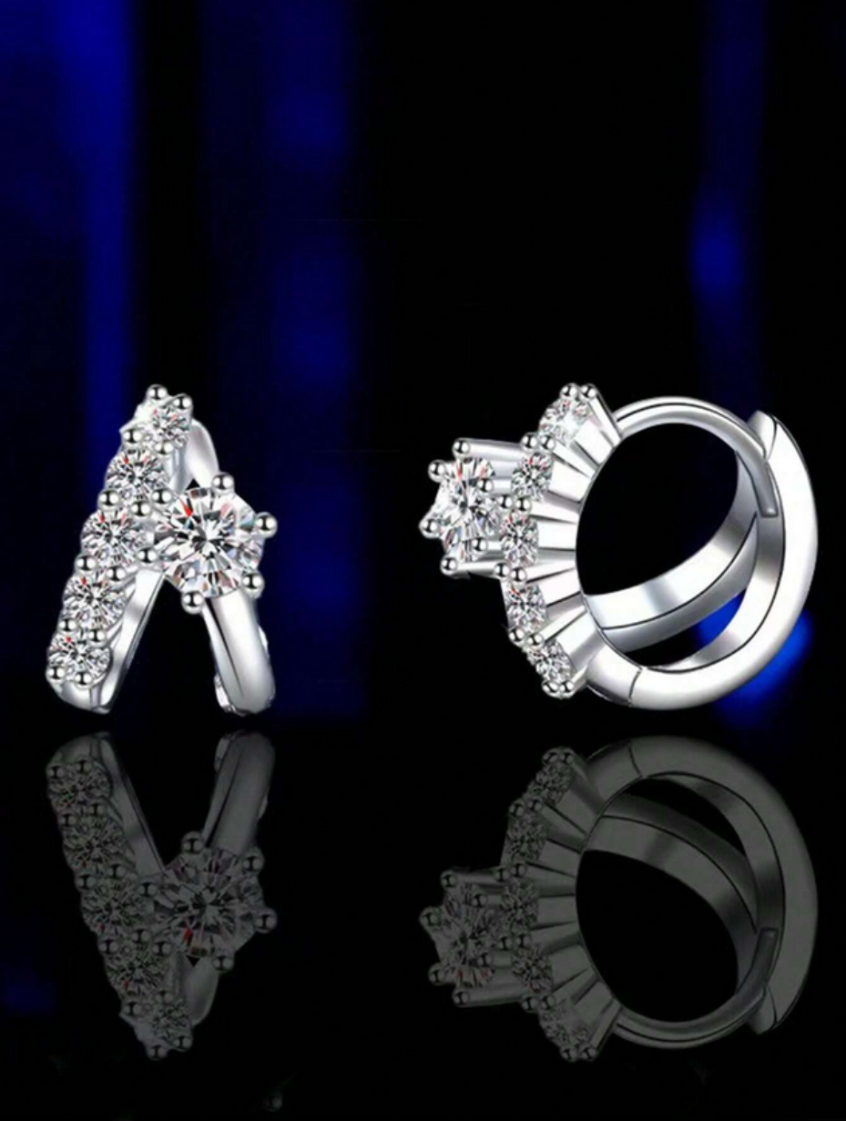 Unique Moissanite Men’s Stud Earrings | Asymmetric Silver Design
