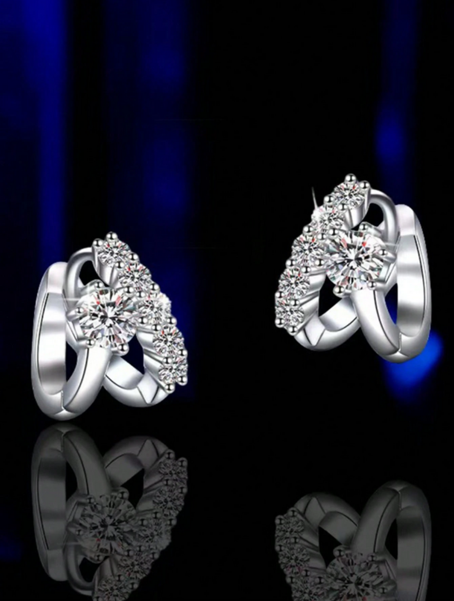 Unique Moissanite Men’s Stud Earrings | Asymmetric Silver Design