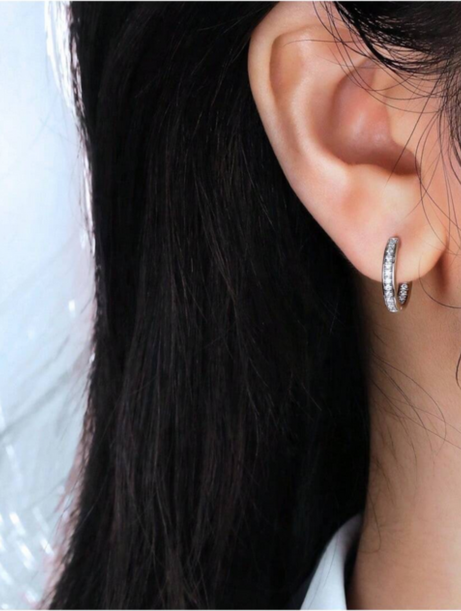 Silver Moissanite Hoop Earrings | Inner & Outer Sparkle