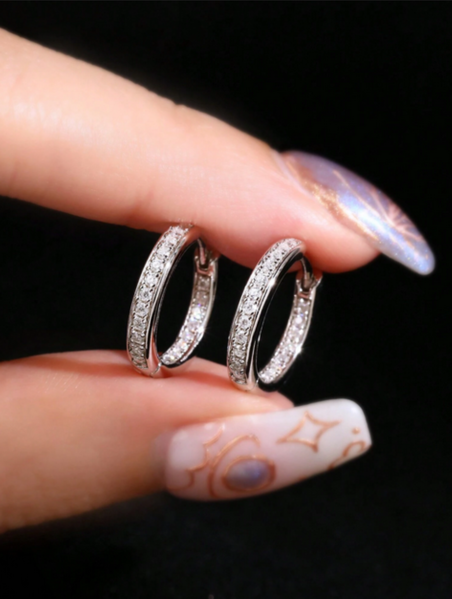 Silver Moissanite Hoop Earrings | Inner & Outer Sparkle