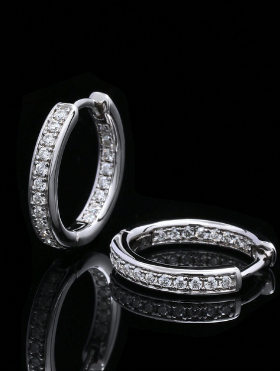Silver Moissanite Hoop Earrings | Inner & Outer Sparkle