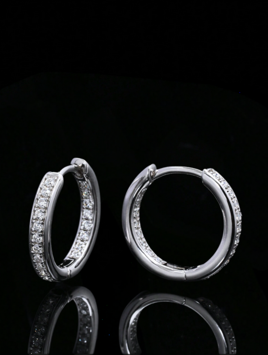 Silver Moissanite Hoop Earrings | Inner & Outer Sparkle
