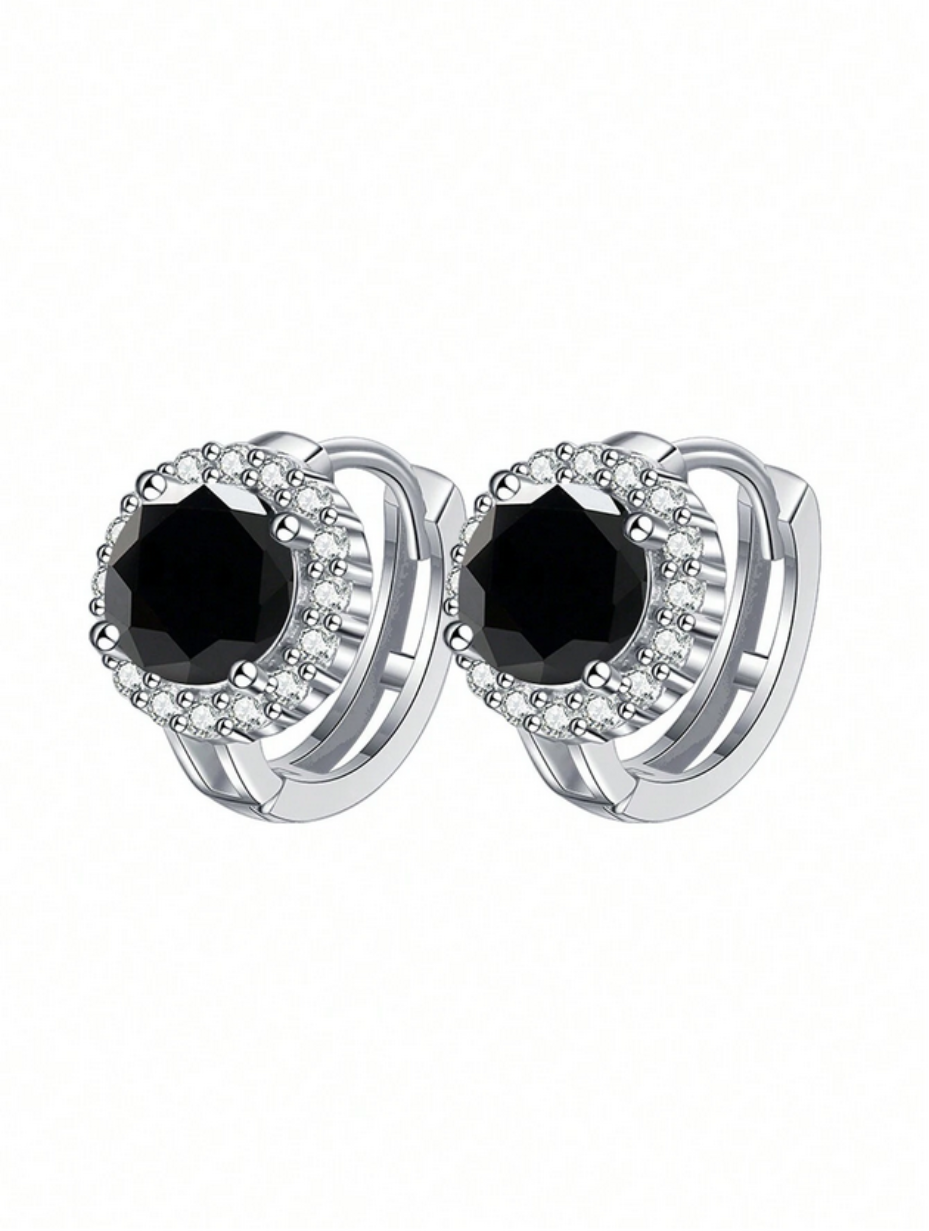 Black Moissanite Stud Earrings | Luxury Silver