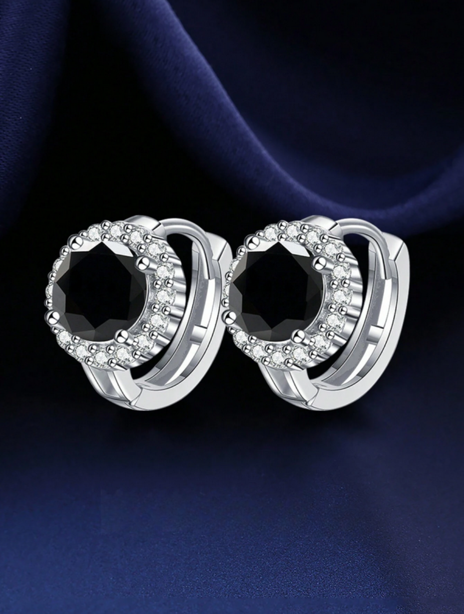 Black Moissanite Stud Earrings | Luxury Silver