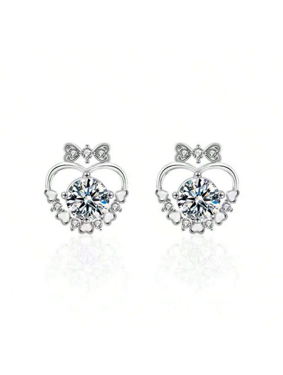 Heart Bow Moissanite Stud Earrings | Elegant Design