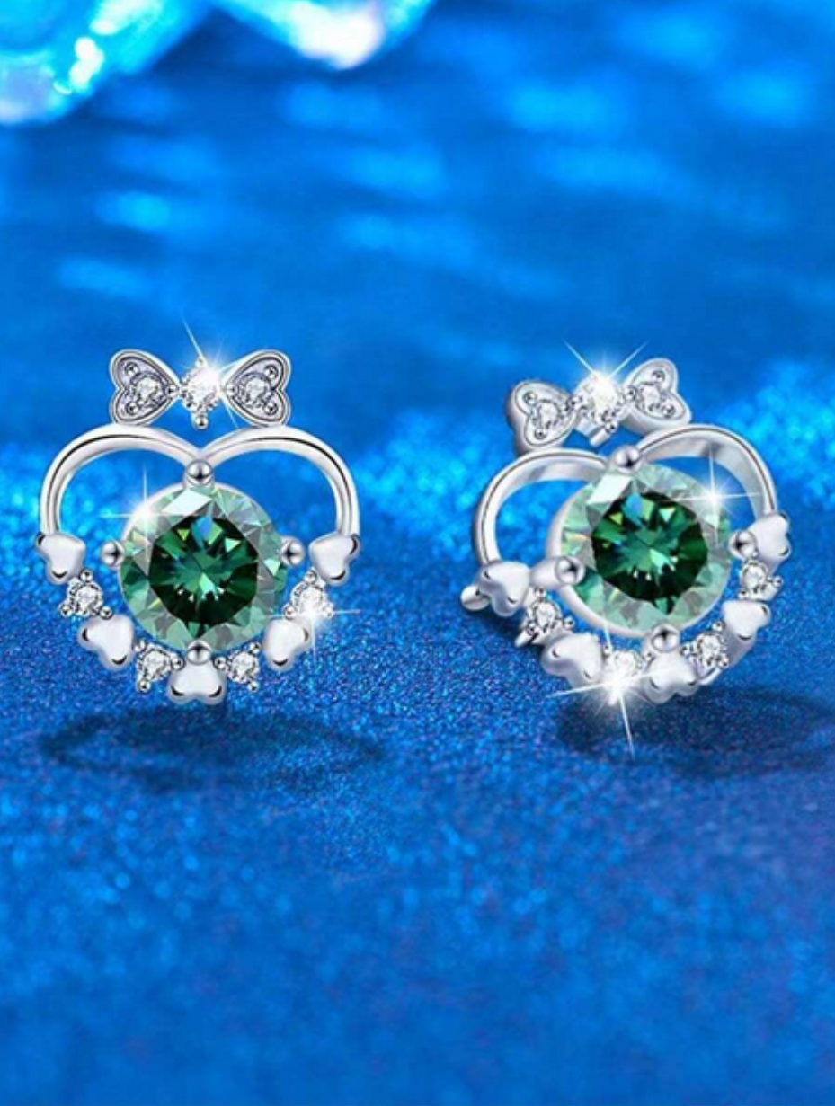 Heart Bow Moissanite Stud Earrings | Elegant Design