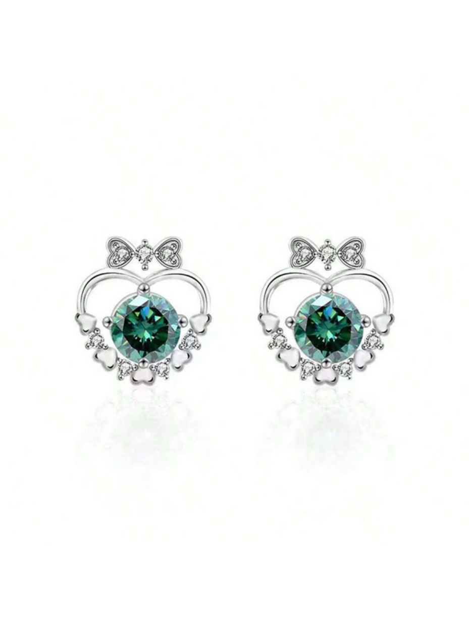 Heart Bow Moissanite Stud Earrings | Elegant Design