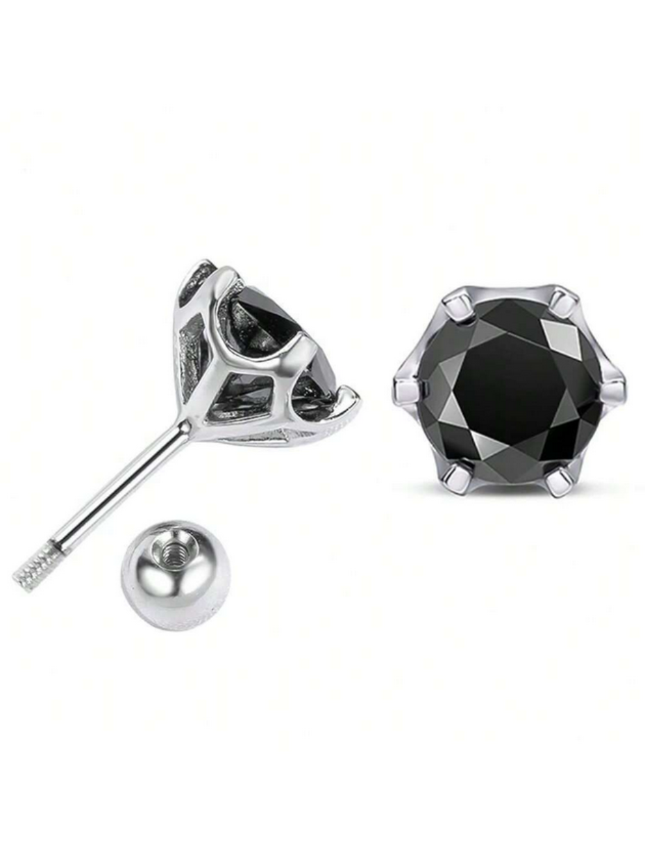 Black Moissanite Stud Earrings | Sterling Silver